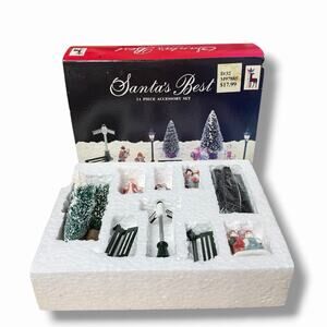 Vintage Santa's Best 11 Piece Christmas Village Accessory Set NOS Boxed
